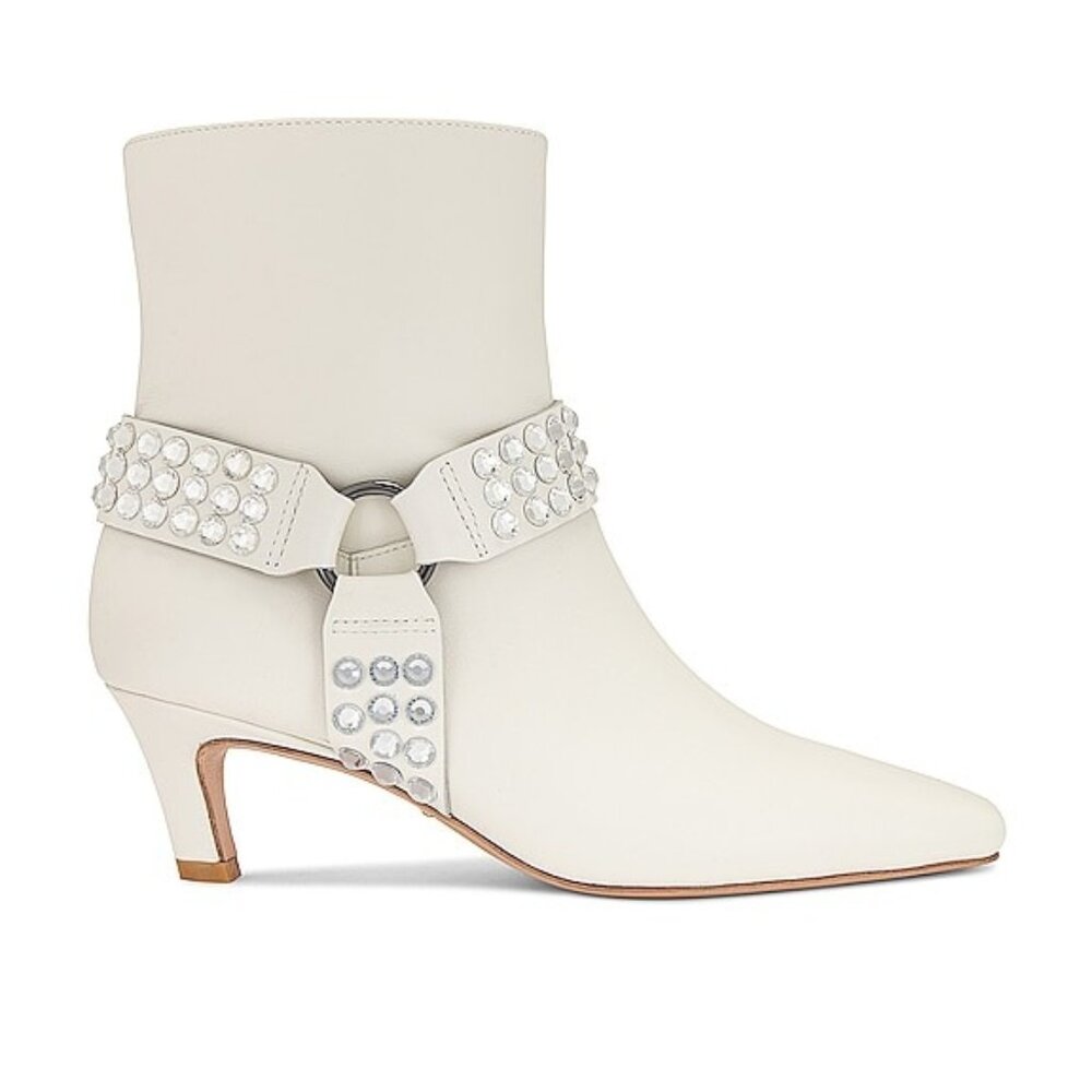 NEW RAYE Alvar Kitten Boot in Bone LEATHER RHINESTONE ANKLE HEELED CREAM bridal
